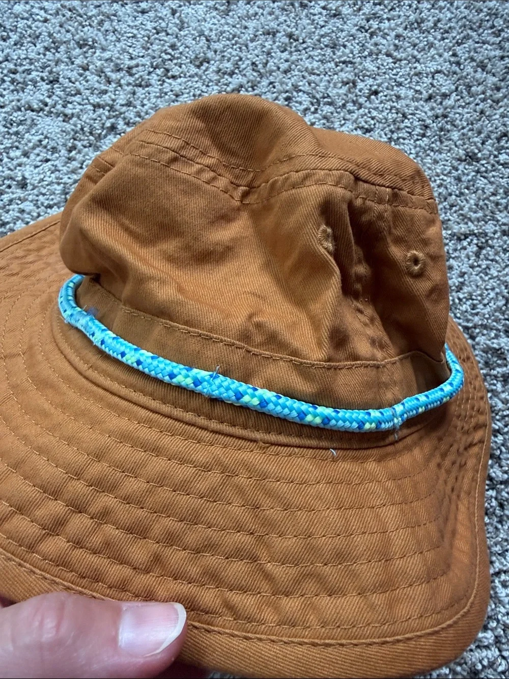 Carter's boys size 4-7 Wide-Brim Brown Bucket Hat with Blue Trim